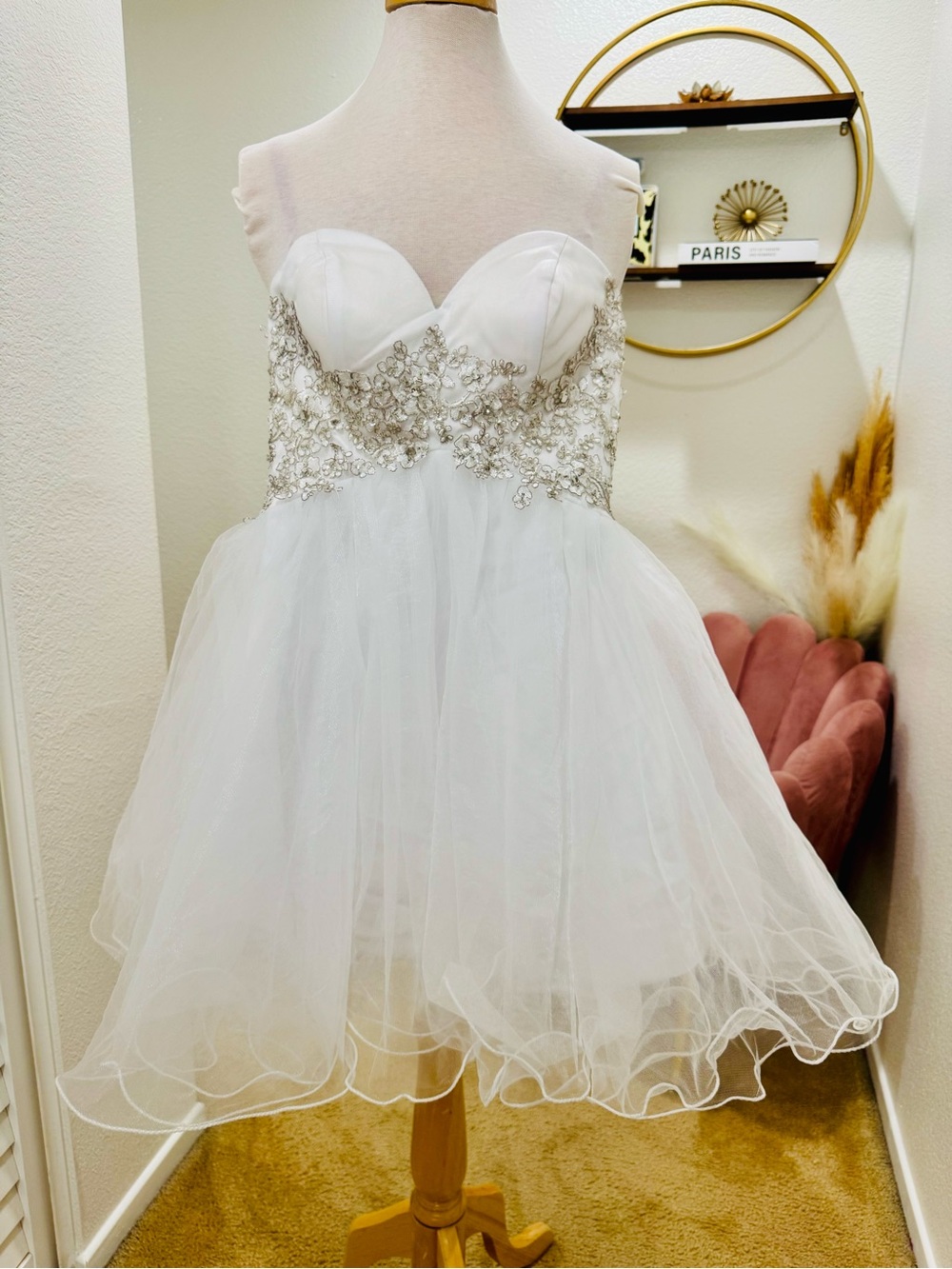 White Beaded Tulle Party Dress